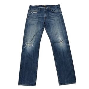 Lucky Brand Jeans Mens 34x34 Blue 329 Classic Straight Stretch Thrashed Grunge